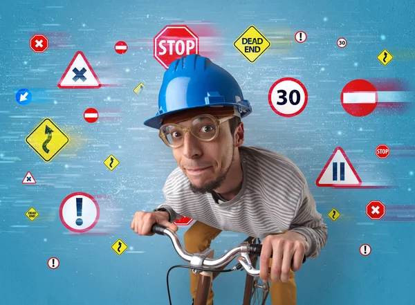 Stylish biker with highway code concept — Stock Photo, Image