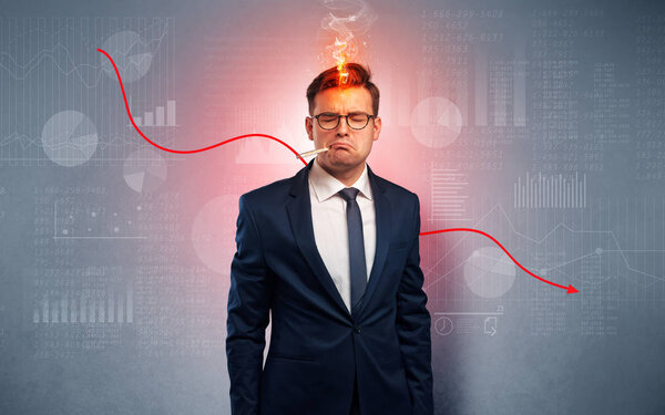 Sick businessman with decreasing performance concept