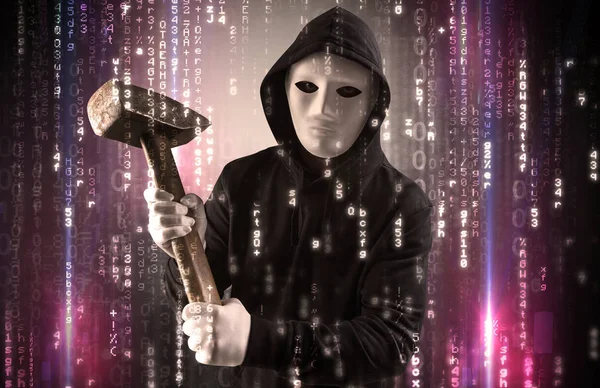 Armed hacker in cyber security cloud concept — Stock Photo, Image