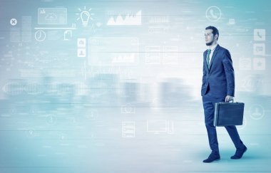 İşadamı ile veritabanı kavramı yürüyüş