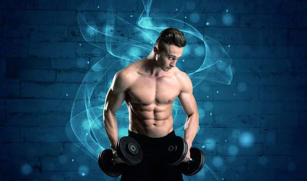 Vonzó erős fitness srác súlyemelés — Stock Fotó