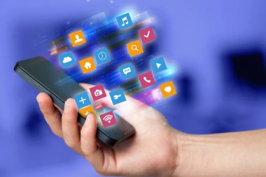El telefon renkli uygulama simgeler ve semboller kavramı ile kullanma