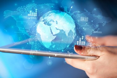 Tablet küresel emlak raporu kavramı ile dokunmadan el