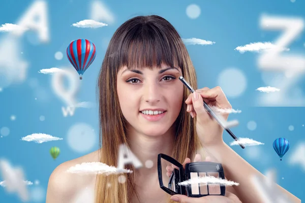 Mladá žena u kadeřnice se vzduch balón téma — Stock fotografie