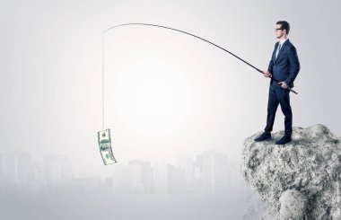 İşadamı Balık tutma Doları bir rock