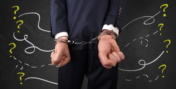 Close prisoner hand with questions around — Stock Photo, Image