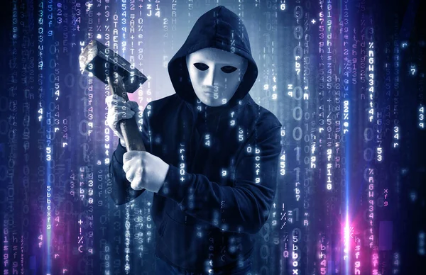 Pirata informático armado en concepto de nube de seguridad cibernética — Foto de Stock