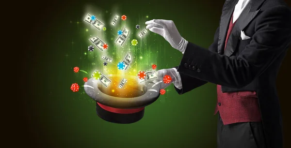 Illusionist conjure luck from a cylinder — Stock Photo, Image