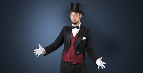 Magician holds something invisible 