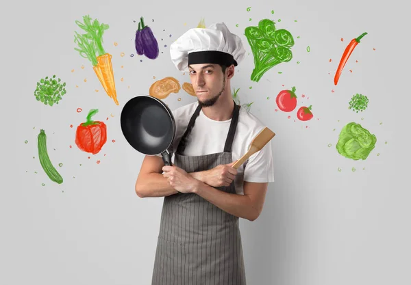 Koken met kleurrijke getekende groenten — Stockfoto