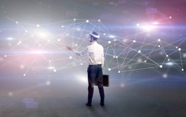 İşadamı vj gözlük ve bağlantı kavramı ile