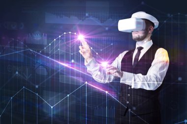 Dostum Vr ile ayakta koruyucu gözlük ve grafikler grafikler