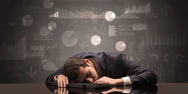 Empresario durmiendo con gráficos, gráficos e informes concepto — Foto de Stock