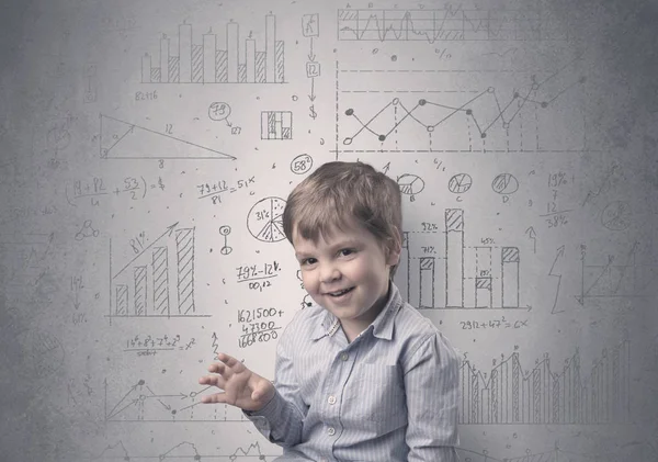 Adorable little kid with statistical concept — Stock Photo, Image