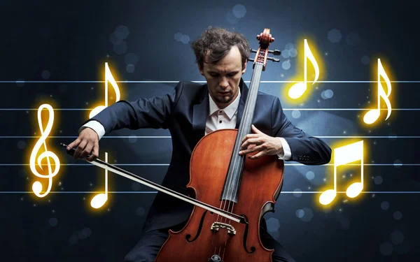 Jonge cellist met muziek blad — Stockfoto