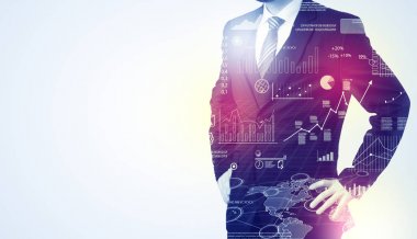 Adam arka plan grafikleri ile ayakta