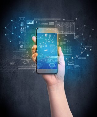 El ele tutuşan akıllı telefon.