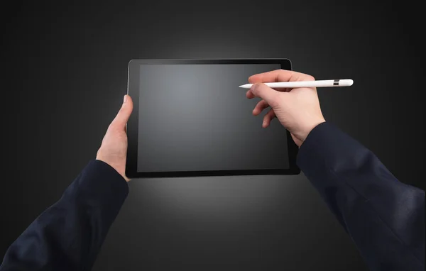 El tablet kopya alanı ile kullanma — Stok fotoğraf