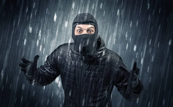 Caught burglar by house camera in action. — Stock Photo, Image