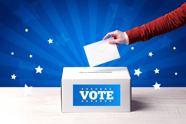 Hand with ballot and wooden box — Stock Photo, Image