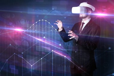 Dostum Vr ile ayakta koruyucu gözlük ve grafikler grafikler