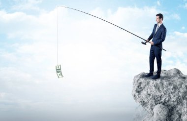 İşadamı Balık tutma Doları bir rock