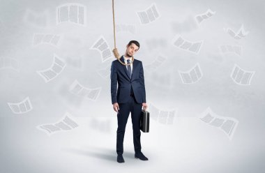 Burnout businessman with flying documents concept clipart