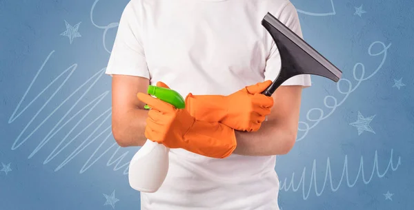 Swabber z pomarańczowym gumowe rękawiczki — Zdjęcie stockowe