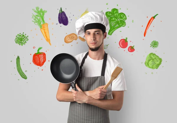 Cuire avec des légumes dessinés colorés — Photo