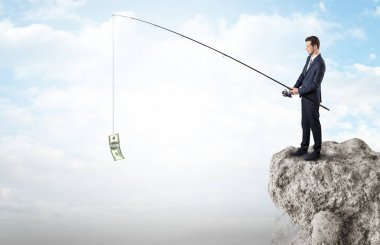 İşadamı Balık tutma Doları bir rock