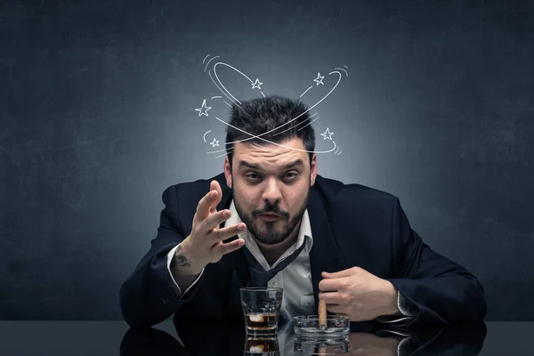 Drunk man at his office with doodle concept — Stock Photo, Image