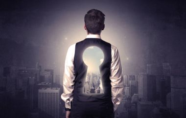 Keyhole sırt ile ayakta işadamı