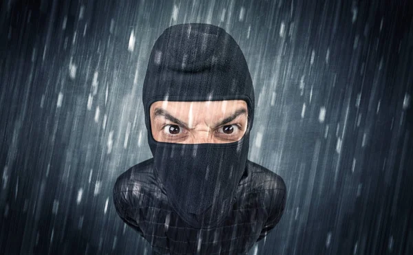 Caught burglar by house camera in action. — Stock Photo, Image