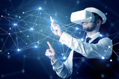 3D bağlantı ve ağ işaretleri dokunmadan adam