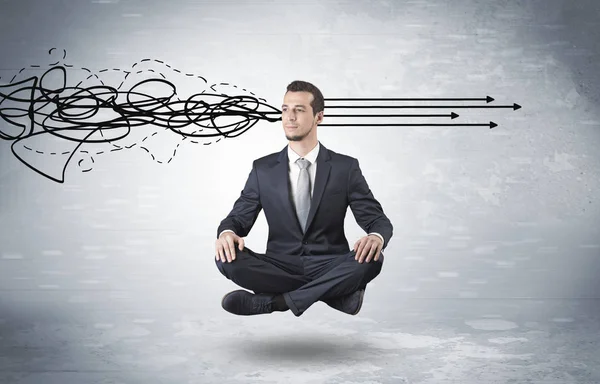 Businessman meditates with purifying doodle concept — Stock Photo, Image
