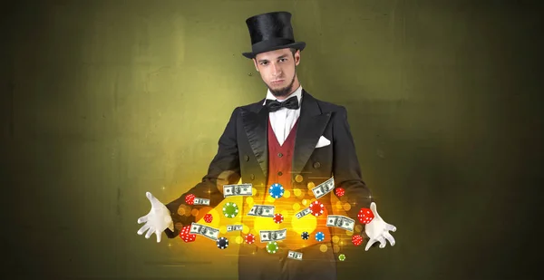 Ilusionista conjurar con su mano personal de juego —  Fotos de Stock