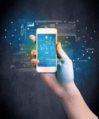 El ele tutuşan akıllı telefon.