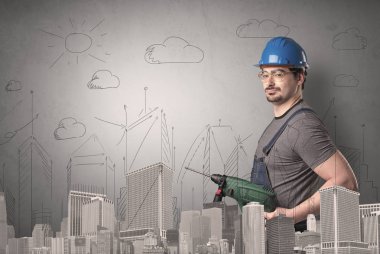 İşçi ile şehir planı.