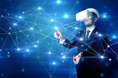 3D bağlantı ve ağ işaretleri dokunmadan adam