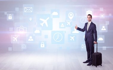 İşadamı sembolleri ile bir iş gezisi için yola