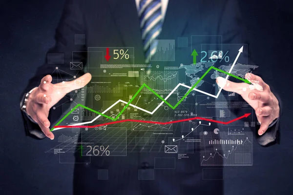 Empresário detentor de dados sobre stocks — Fotografia de Stock