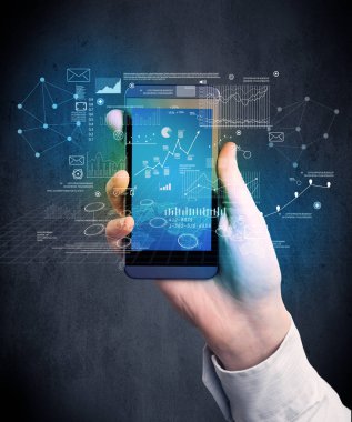 El ele tutuşan akıllı telefon.