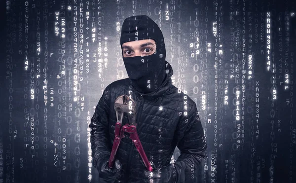 Burglar in action with encoded concept. — Stock Photo, Image