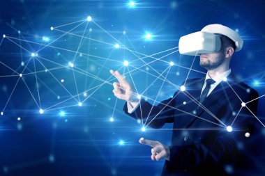 3D bağlantı ve ağ işaretleri dokunmadan adam