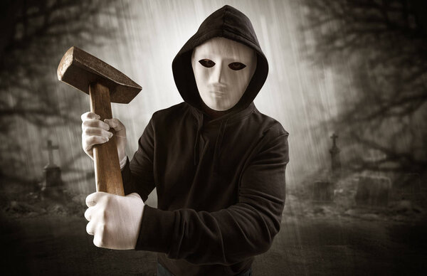 Aggressive hunter in abandoned graveyard concept