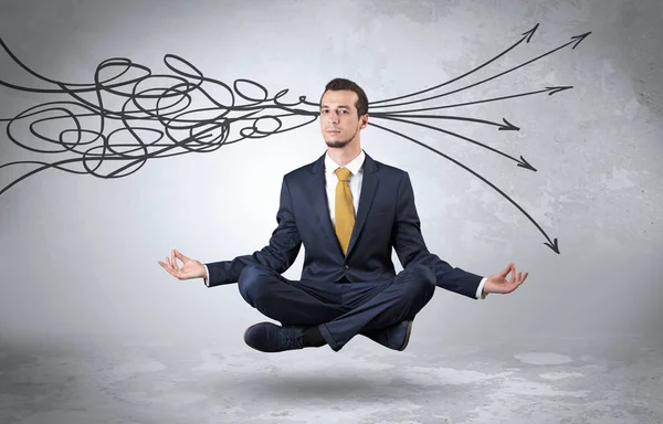 Businessman meditates with purifying doodle concept — Stock Photo, Image