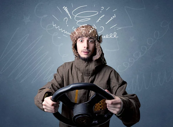 Man holding steering wheel — Stock Photo, Image