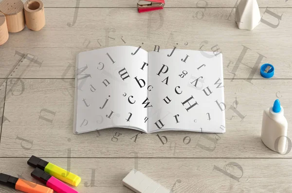 Open notebook with letters on it — Stock Photo, Image