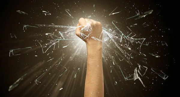 Hand hits intense and breaks glasses — Stock Photo, Image