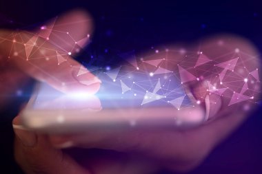 İnsan ağı konsepti ile telefon dokunmak parmak